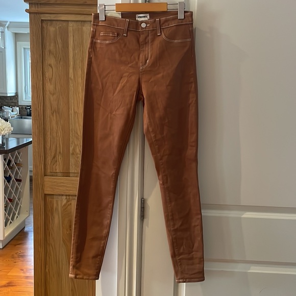 L’AGENCE marguerite topstitch detail coated skinny jeans Java/natural high rise - Picture 7 of 11